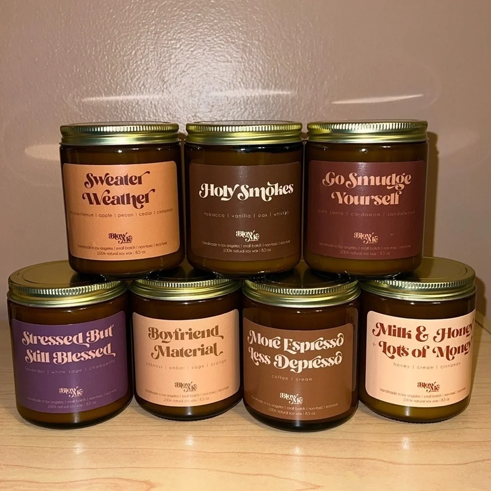 All natural soy wax, wood wick candles